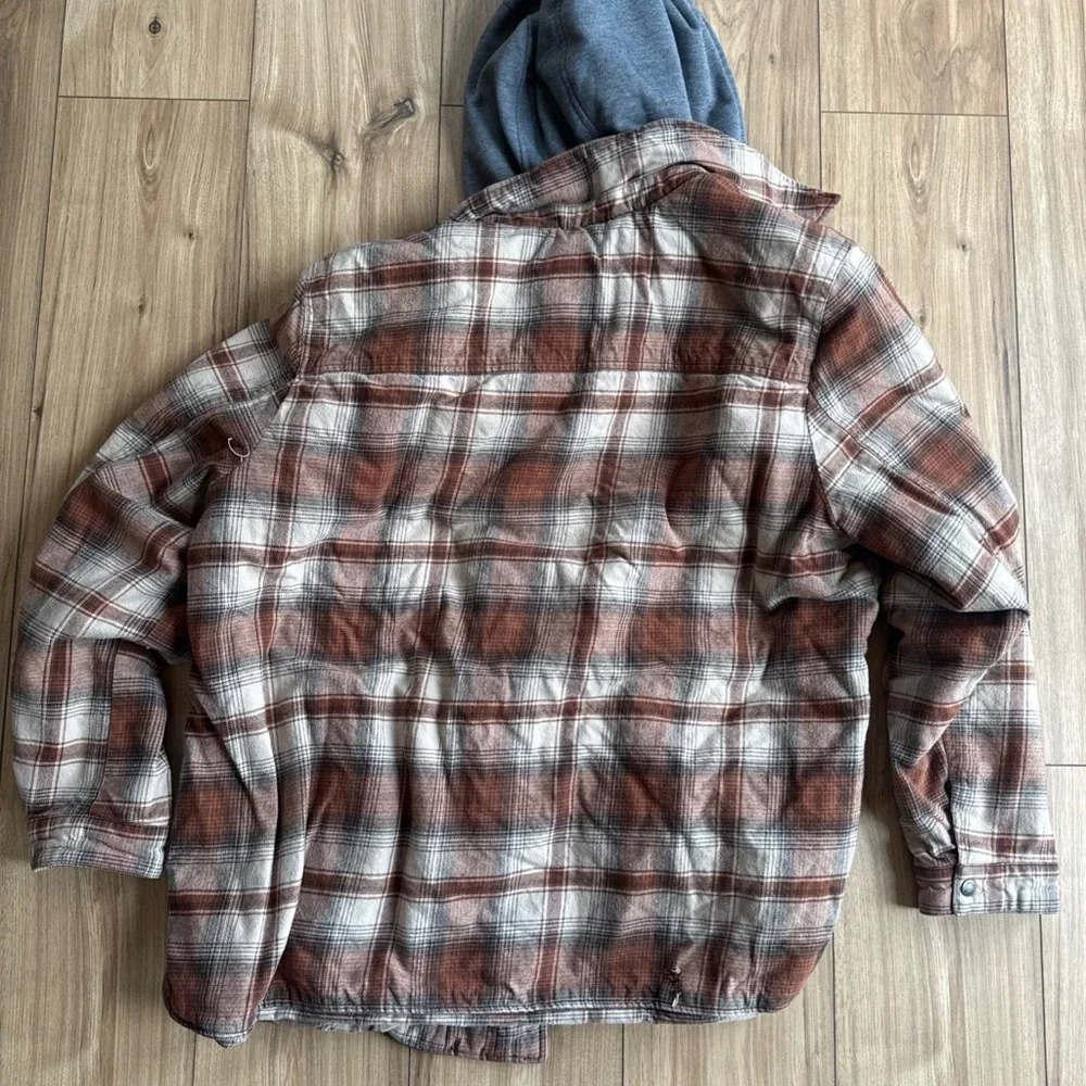 Levi's Men's Size XXL Sherpa Lined Hooded Plaid Brown And Orange Shirt Jacket - Picture 11 of 13